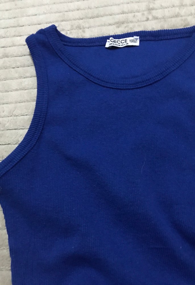 Mavi Kolsuz Uzun Keten Elbise - Görsel 2