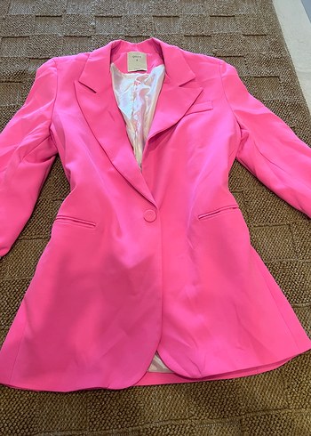 Zara Canli Pembe Tek Dugmeli Blazer Ceket