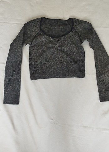 Gri Uzun Kollu Crop Top