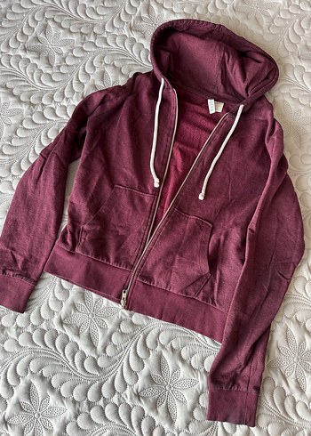 Bordo Kapüşonlu Fermuarlı Sweatshirt