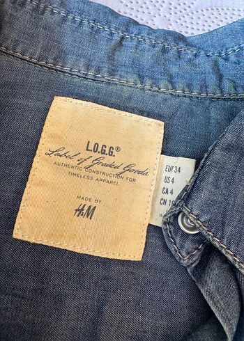H&M Gri Denim Kadın Gömlek, Düğmeli, Uzun Kollu