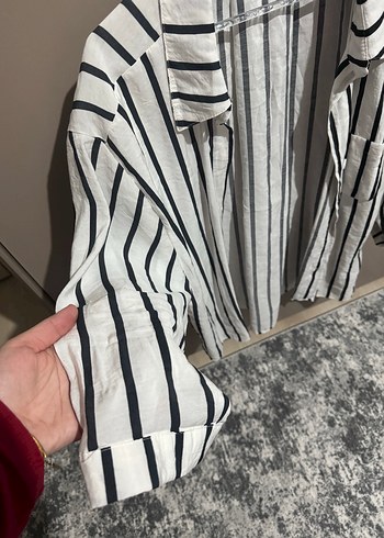 Düğmeli Çizgili Uzun Kollu Kadın Gömlek - Görsel 2