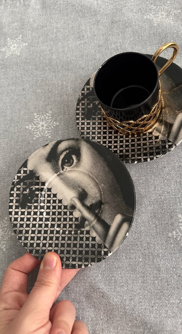 Altın Detaylı Siyah Fincan ve Tabağı Seti - Görsel 2