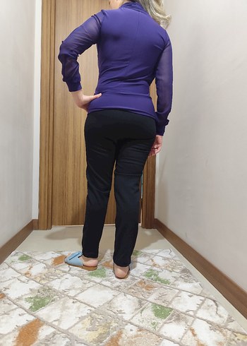 Mor V Yakalı Normcore Ofis Bluzu - Görsel 2