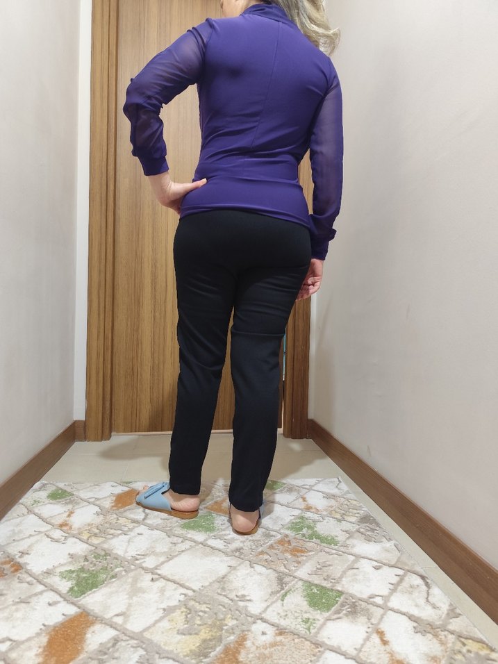 Mor V Yakalı Normcore Ofis Bluzu - Görsel 2