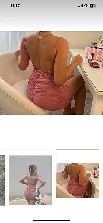Zara Pembe Sırt Dekolteli Mini Elbise