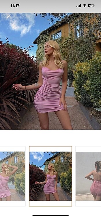 Pembe Sırt Dekolteli Mini Elbise