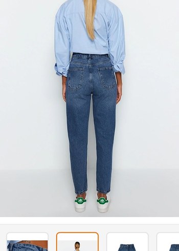 Kadın Mavi Bağcıklı Normal Kesim Denim Pantolon - Görsel 4