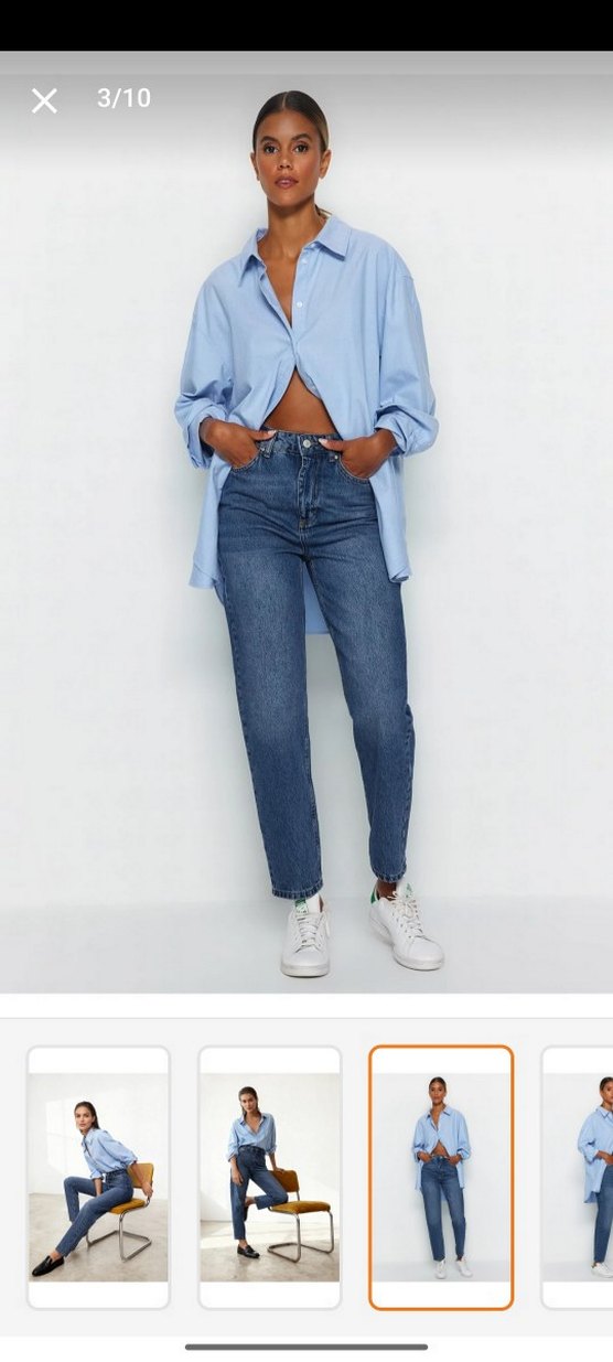 Kadın Mavi Bağcıklı Normal Kesim Denim Pantolon - Görsel 2