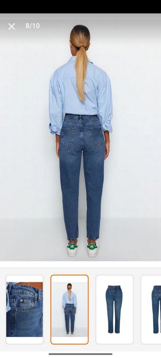 Kadın Mavi Bağcıklı Normal Kesim Denim Pantolon - Görsel 4