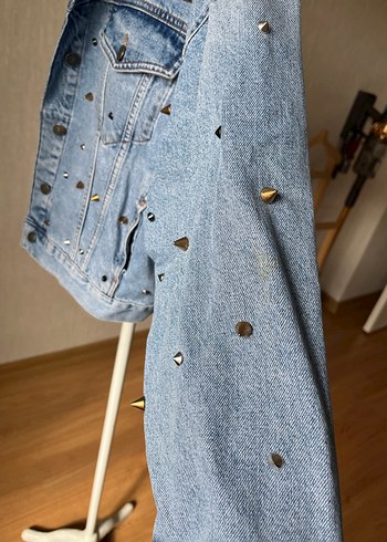 Düğmeli Mavi Kadın Denim Ceket - Görsel 5