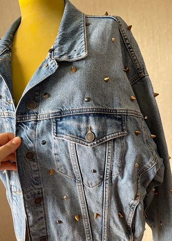 Düğmeli Mavi Kadın Denim Ceket - Görsel 2