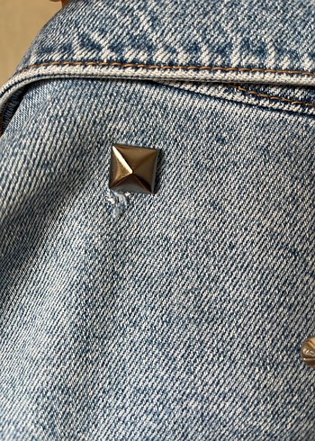 Düğmeli Mavi Kadın Denim Ceket - Görsel 4