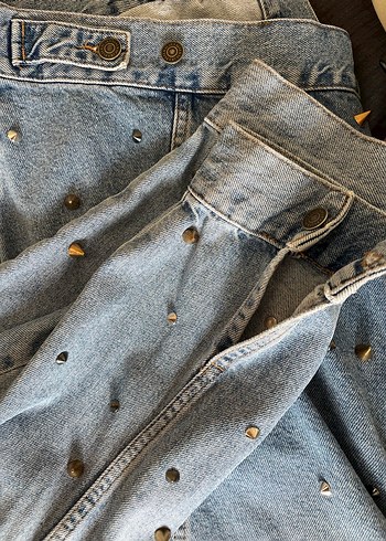 Düğmeli Mavi Kadın Denim Ceket - Görsel 7