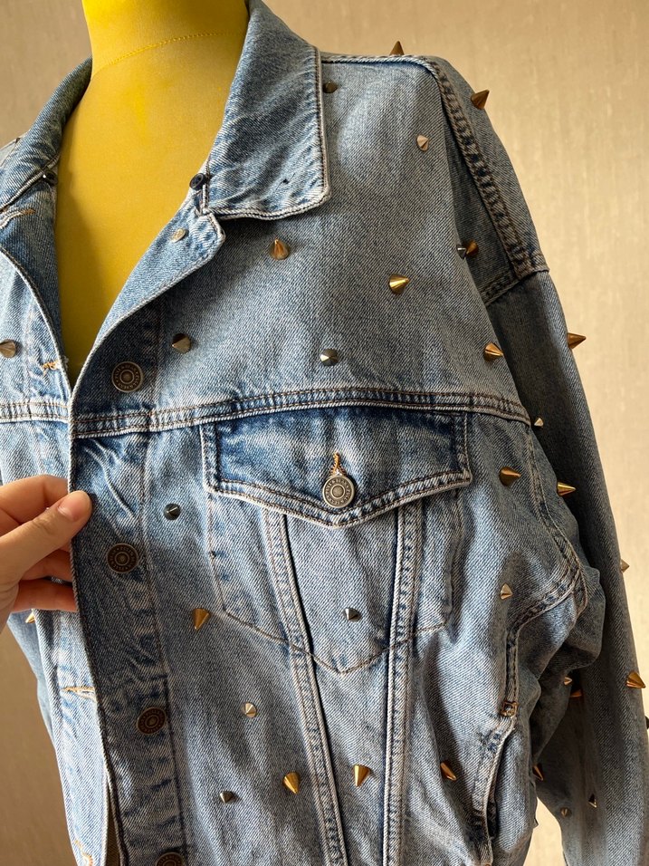 Düğmeli Mavi Kadın Denim Ceket - Görsel 2