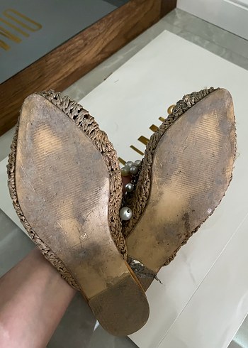 Boncuklu Bej Örgü Kadın Terlik - Görsel 2