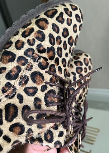 Kahverengi Leopar Desenli Tüylü Süet Ayakkabı - Görsel 5