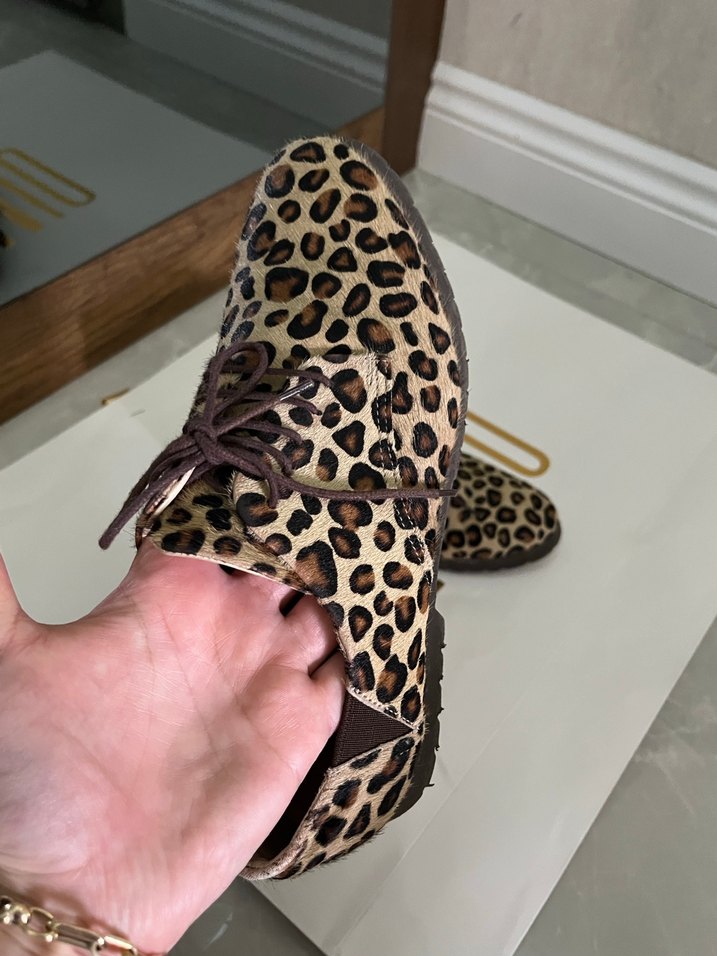 Kahverengi Leopar Desenli Tüylü Süet Ayakkabı - Görsel 3