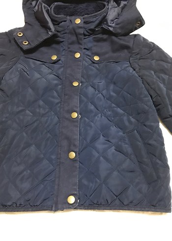 Kız Çocuk Lacivert Kapüşonlu Düğmeli Mont - Görsel 2