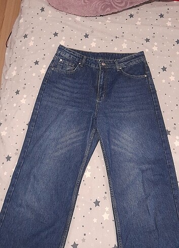 l Beden Koyu Mavi yüksek bel Wide Leg Jean