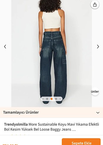 Trendyolmilla Koyu Mavi Bol Kesim Yüksek Bel Jean - Görsel 2