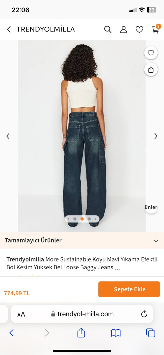 Trendyolmilla Koyu Mavi Bol Kesim Yüksek Bel Jean - Görsel 2