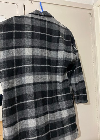 Gri Ekose Desenli Kadın Yün Kaban Batik - Görsel 5