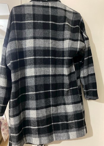 Gri Ekose Desenli Kadın Yün Kaban Batik - Görsel 3