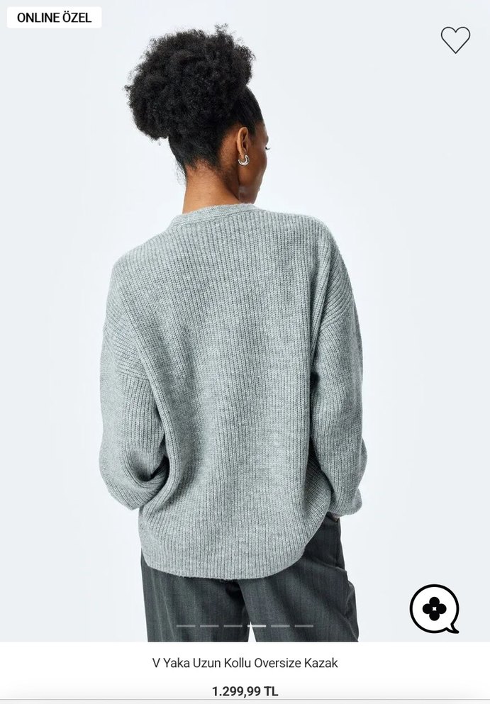 V Yaka Uzun Kollu Oversize Gri Kadın Kazak - Görsel 3