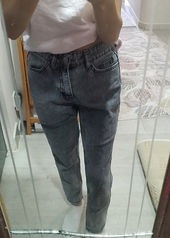 Gri Midi Boy Bol Kesim Kadın Kot Pantolon