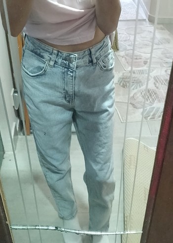 Gri Rahat Kesim Kadın Denim Pantolon