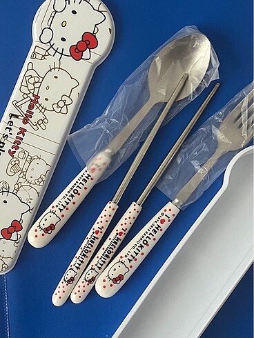  Hello kitty çatal kaşık chopstick seti kutulu