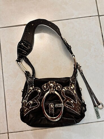 Vintage Kahverengi Gold Guess Çanta