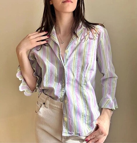 American Vintage Vintage Y2K Pastel Çizgili Gömlek