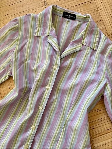 s Beden Vintage Y2K Pastel Çizgili Gömlek