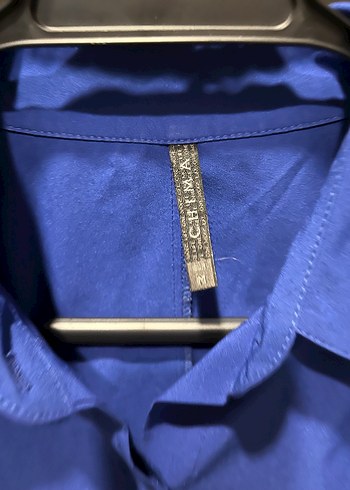 Mavi Düğmeli Uzun Kollu Kadın Gömlek - Görsel 2