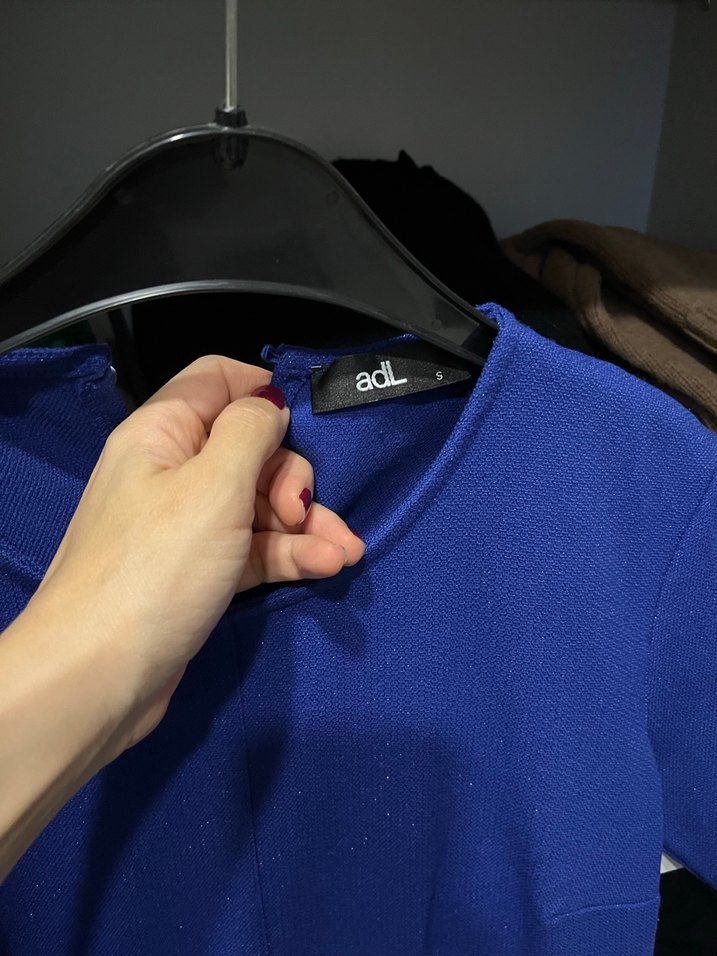 Mavi Kısa Kollu Kalem Elbise - Görsel 3