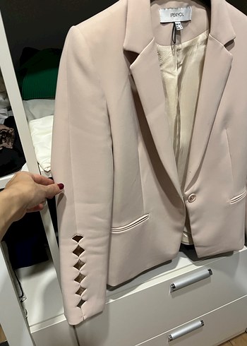 Bej Düğmeli Kadın Blazer Ceket - Görsel 2