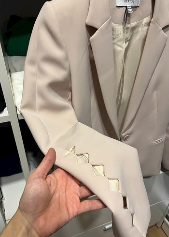 Bej Düğmeli Kadın Blazer Ceket - Görsel 3