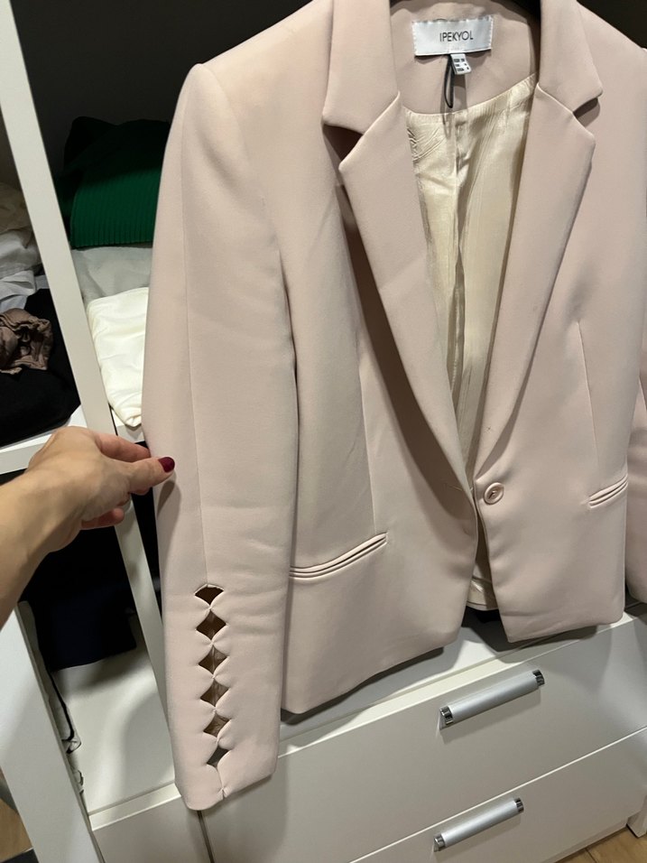 Bej Düğmeli Kadın Blazer Ceket - Görsel 2