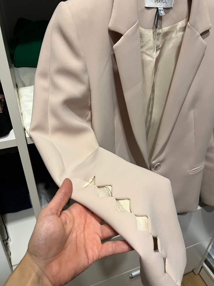 Bej Düğmeli Kadın Blazer Ceket - Görsel 3