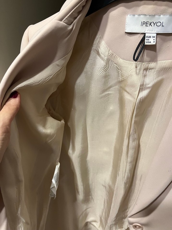 Bej Düğmeli Kadın Blazer Ceket - Görsel 4