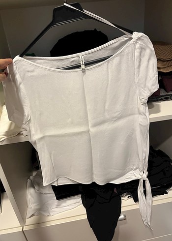 Beyaz Kısa Kollu Basic Keten Bluz - Görsel 4