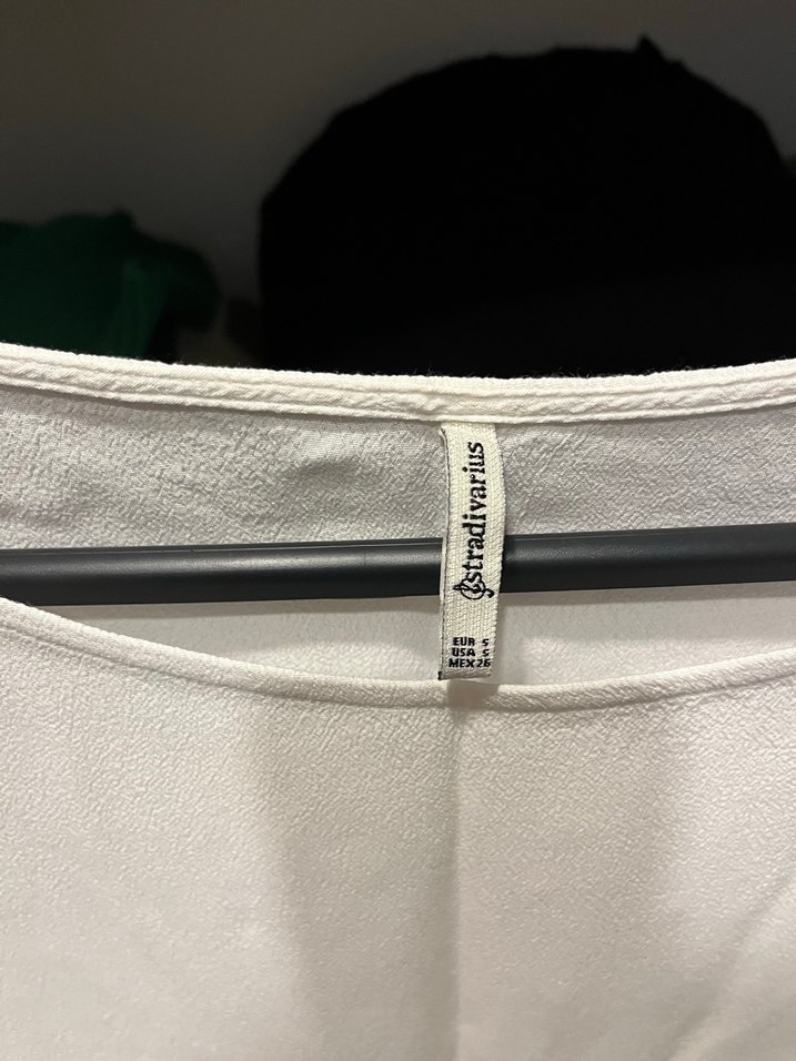 Beyaz Kısa Kollu Basic Keten Bluz - Görsel 2