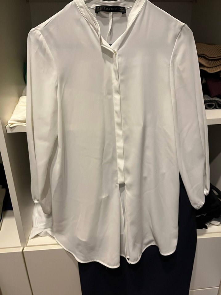 Kadın Beyaz Uzun Kollu V Yaka Gömlek - Görsel 4