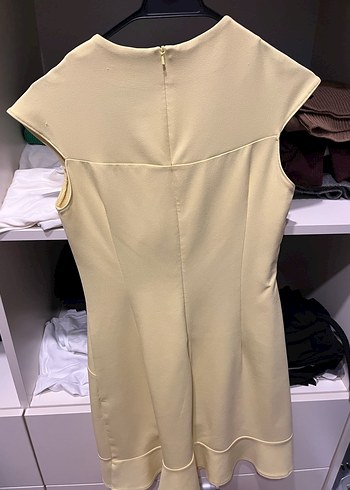 Bej Kısa Kollu Midi Ofis Elbisesi - Görsel 3