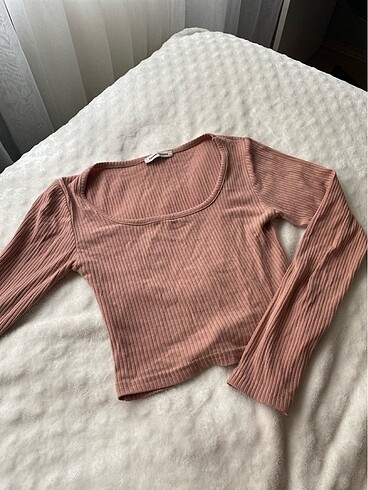 Bershka pembe crop uzun kollu crop