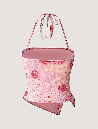 Sheinside askılı pembe çiçekli bluz