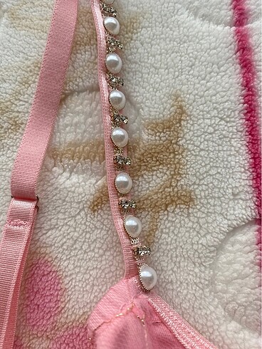 xs Beden Dantelli inci korseli pembe crop askılı lolita y2k