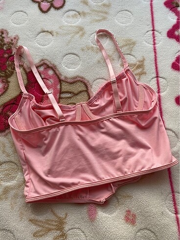 xs Beden pembe Renk Dantelli inci korseli pembe crop askılı lolita y2k